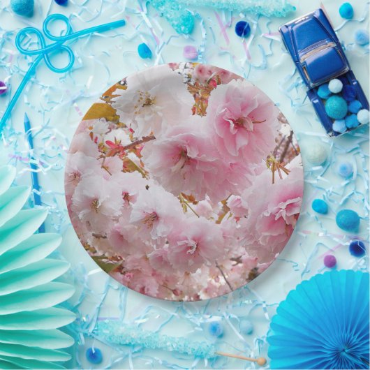 ピンクさくらんぼ花フローラ ペーパープレート (パーティー)