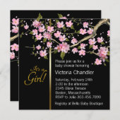 ピンクさくらんぼ花ベビーシャワー 招待状 (正面/裏面)