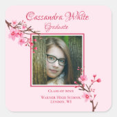 ピンクさくらんぼ花咲き卒業パーティー スクエアシール (正面)