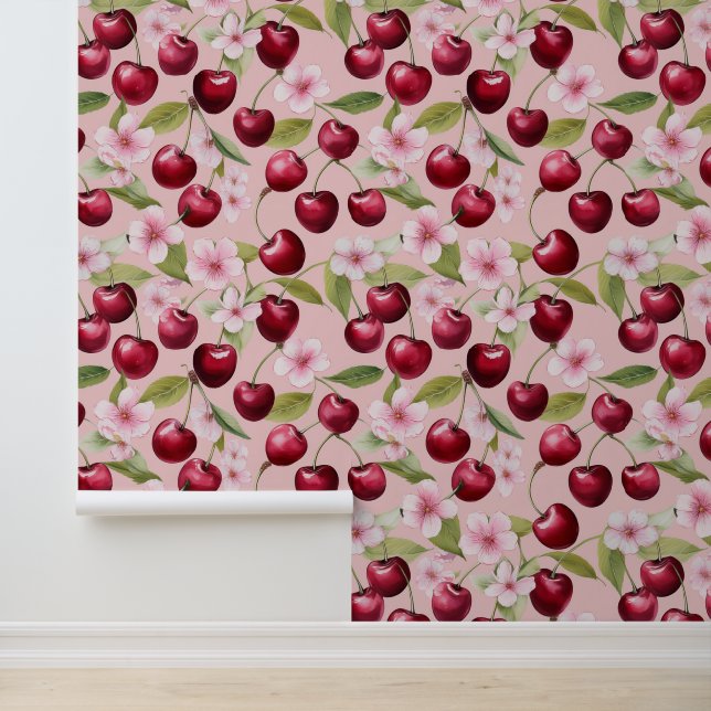 ピンクさくらんぼ花咲き水彩春フローラ 壁紙 (アプリケーション)