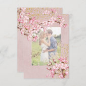 ピンクさくらんぼ花咲き金ゴールド紙吹雪 セーブザデート (正面/裏面)