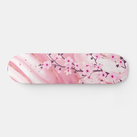 ピンクさくらんぼ花大理石の背景フローラ スケートボード (横)