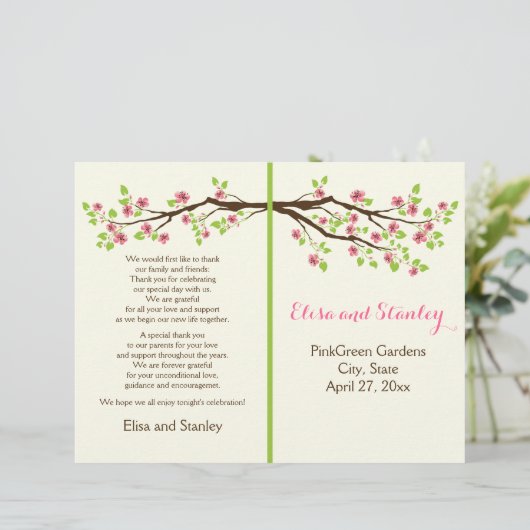 ピンクさくらんぼ花春の結婚式プログラム (スタンド正面)