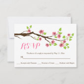 ピンクさくらんぼ花春の結婚式RSVP 出欠カード (正面)