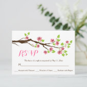 ピンクさくらんぼ花春の結婚式RSVP 出欠カード (スタンド正面)