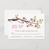 ピンクさくらんぼ花春の結婚式RSVP 出欠カード (正面/裏面)