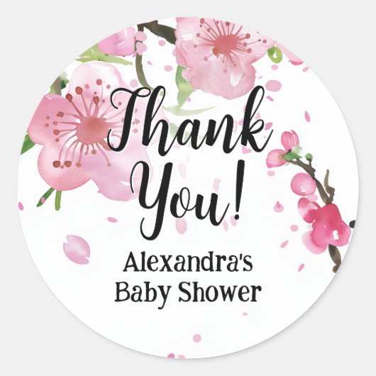 ピンクさくらんぼ花春フローラガールベビーシャワー ラウンドシール (正面)