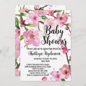 ピンクさくらんぼ花春フローラガールベビーシャワー 招待状 (正面/裏面)