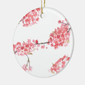 ピンクさくらんぼ花桜日本の水彩 セラミックオーナメント (左)