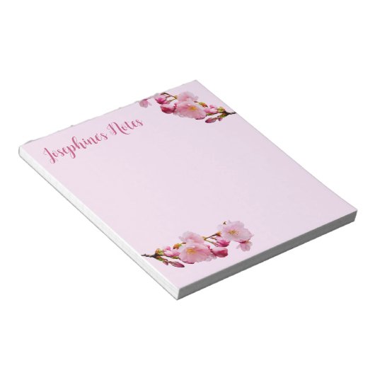 ピンクさくらんぼ花桜春花模様 ノートパッド (アングル)