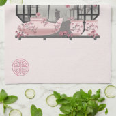 ピンクさくらんぼ花盆栽アジアのグラフィックデザイン キッチンタオル (折り畳み)