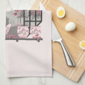 ピンクさくらんぼ花盆栽アジアのグラフィックデザイン キッチンタオル (四つ折り)