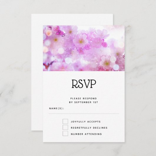 ピンクさくらんぼ花結婚写真 出欠カード (正面/裏面)