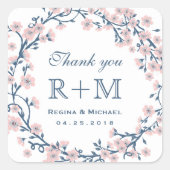 ピンクさくらんぼ花結婚式の引き出物シール スクエアシール (正面)