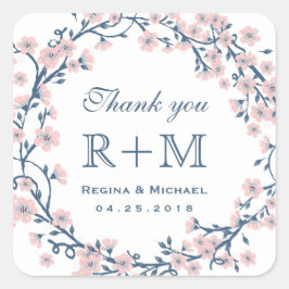 ピンクさくらんぼ花結婚式の引き出物シール スクエアシール