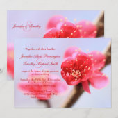 ピンクさくらんぼ花結婚式招待状 招待状 (正面/裏面)