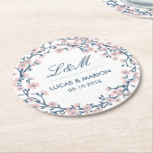 ピンクさくらんぼ花花花結婚式パーティコースター ラウンドペーパーコースター (アングル)