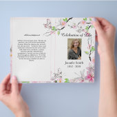 ピンクさくらんぼ花蝶の葬儀プログラム チラシ (手)