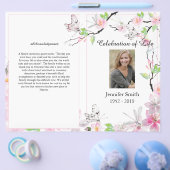 ピンクさくらんぼ花蝶の葬儀プログラム チラシ (シングル)