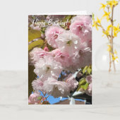 ピンクさくらんぼ花誕生日カード カード (黄色い花)