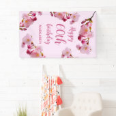 ピンクさくらんぼ花60ハッピーバースデー 横断幕 (インサイチュ)