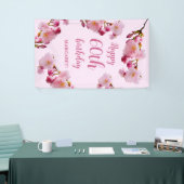 ピンクさくらんぼ花60ハッピーバースデー 横断幕 (トレードショー)