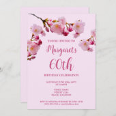 ピンクさくらんぼ花60th誕生日パーティー 招待状 (正面/裏面)