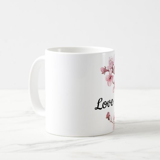 ピンクさくらんぼ花 コーヒーマグカップ (正面左)