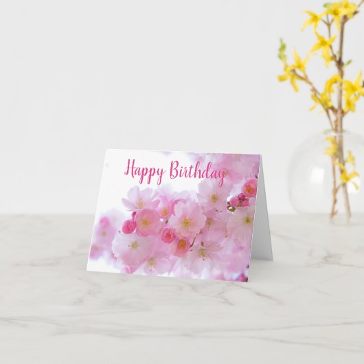 ピンクさくらんぼ花 |パーソナライズされた誕生日 カード (黄色い花)