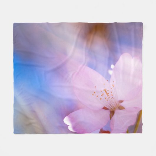 ピンクさくらんぼ花 フリースブランケット (正面(横))