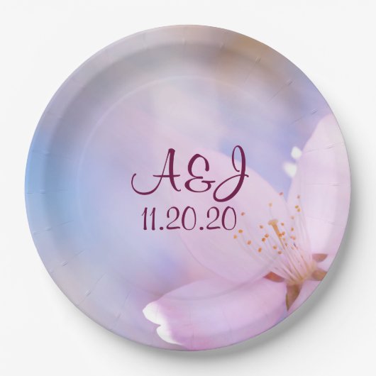 ピンクさくらんぼ花 ペーパープレート (正面)