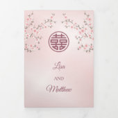 ピンクさくらんぼ花 |写真中国の結婚の 三つ折り招待状 (カバー)