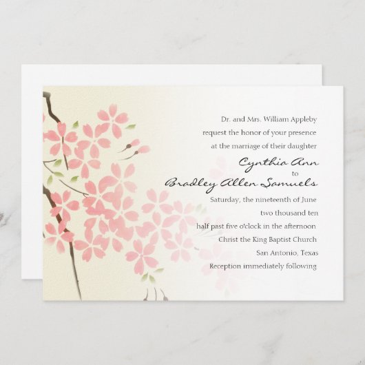 ピンクさくらんぼ花 招待状 (正面/裏面)