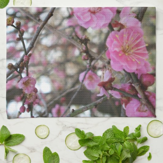 ピンクさくらんぼ花/桜/サクラ(桜) キッチンタオル (折り畳み)