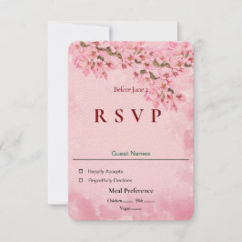 ピンクさくらんぼ花RSVP カード