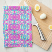 ピンクすごいカッコいいとブルーの抽象芸術パターン キッチンタオル (四つ折り)