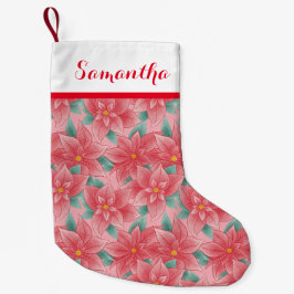 ピンクすてきと赤のポインセチアパーソナライズされた名 スモールクリスマスストッキング