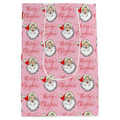 ピンクすてきサンタクロースヴィンテージメリークリスマス ミディアムペーパーバッグ (裏面)