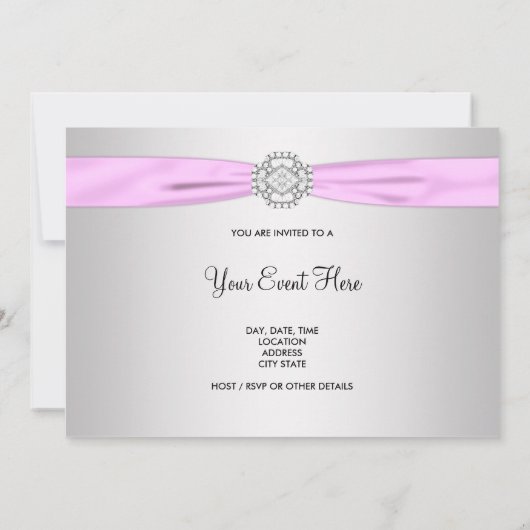 ピンクすべての行事パーティの招待状テンプレート 招待状 (裏面)