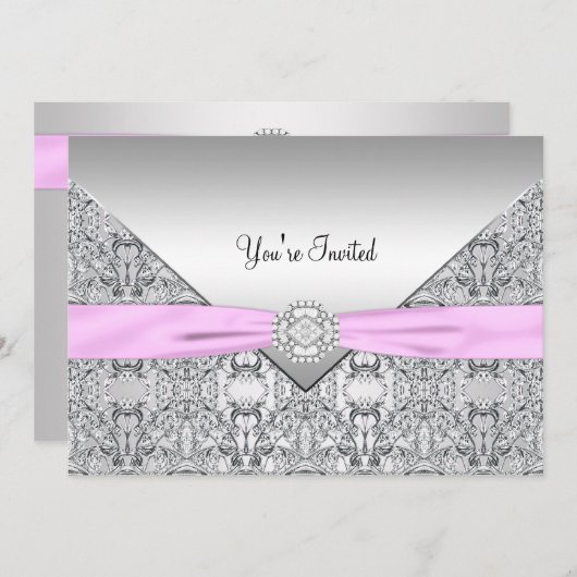 ピンクすべての行事パーティの招待状テンプレート 招待状 (正面/裏面)