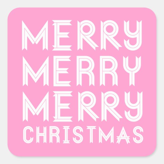 ピンクそして白いメリークリスマスのステッカー スクエアシール (正面)