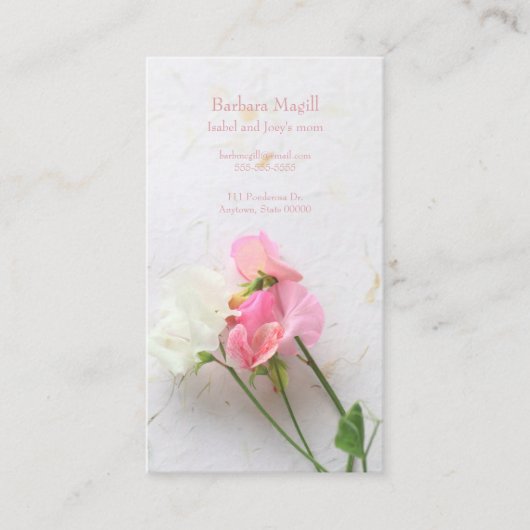 ピンクそして白人のスイートピーのお母さん コーリングカード (正面)