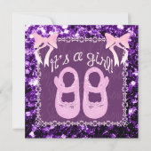 ピンクその女の子パープル輝く赤ちゃんシャワー招待状 招待状 (正面)