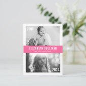 ピンクその後と今の写真コラージュ卒業 ポストカード (スタンド正面)