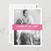 ピンクその後と今の写真コラージュ卒業 ポストカード (正面/裏面)