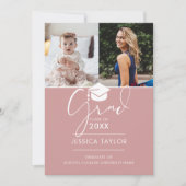 ピンクその後と今の2つの写真卒業パーティー 招待状 (正面)