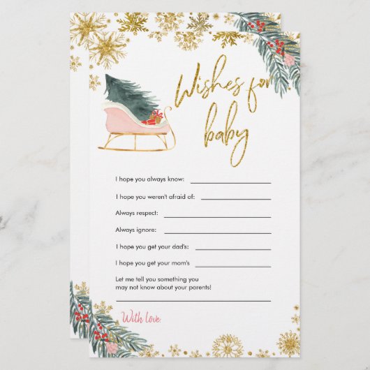 ピンクそりのクリスマスの赤ちゃんシャワーベビー (正面/裏面)