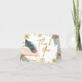 ピンクそりの赤ちゃんシャワー喜びの小さなバンドル サンキューカード