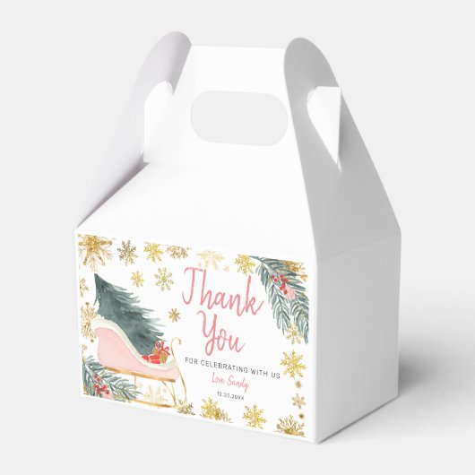 ピンクそりの赤ちゃんシャワー喜びの小さなバンドル フェイバーボックス (正面サイド)