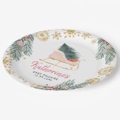 ピンクそりの赤ちゃんシャワー喜びの小さなバンドル ペーパープレート (アングル)